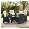 Image de Ensemble de salle à manger de jardin 5 pièces avec coussins en poly rattan noir