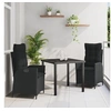 Image de Ensemble de salle à manger de jardin 3 pièces avec coussins en rattan poly noir 3380484