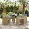 Image de Ensemble de Salle à Manger de Jardin 5 Pièces avec Coussins Beige Poly Rattan 3380709