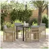Image de Ensemble de salle à manger de jardin de 5 pièces avec coussins Beige Poly Rattan 3380793