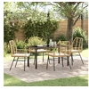 Image de Ensemble de salle à manger de jardin 5 pièces avec coussins Marron Poly Rattan