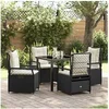 Image de Ensemble de salle à manger de jardin 5 pièces Rattan poly noir
