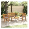Image de Salon de jardin - Lot de 4 pieces - bois massif marron - 1 table, 1 banc, 1 chaise - 75x45x38 cm