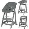Image de Chaise haute avec transat cuir inclinable en bois anthracite