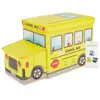 Image de Coffre à jouets pliable bus scolaire, couvercle rembourré, jaune