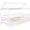 Image de Lit cabane enfant 2 tiroirs en bois massif blanc, 90 x 200 cm