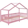 Image de Lit cabane enfant montessori en bois massif rose, 90 x 190 cm