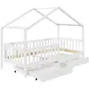 Image de Lit cabane enfant 2 tiroirs en bois massif blanc, 90 x 200 cm