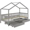 Image de Lit cabane enfant 2 tiroirs en bois massif gris, 90 x 200 cm