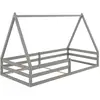 Image de Lit cabane enfant montessori au sol en bois massif gris, 90 x 200 cm