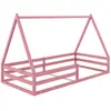 Image de Lit cabane enfant montessori au sol en bois massif rose, 90 x 190 cm