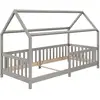 Image de Lit cabane enfant montessori en bois massif, gris, 90x190 cm
