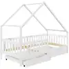 Image de Lit cabane enfant 2 tiroirs en bois massif, blanc, 90 x 200 cm