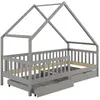 Image de Lit cabane enfant 2 tiroirs en bois massif, gris, 90 x 200 cm