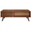 Image de Table basse porte coulissante en bois massif, coloris châtaigne