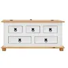 Image de Table basse 5 tiroirs en bois massif, blanc/brun