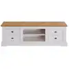 Image de Meuble tv 4 tiroirs 2 niches en bois massif, blanc et brun
