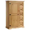 Image de Buffet 1 porte 5 tiroirs en bois massif, coloris naturel