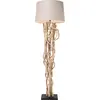 Image de Lampadaire en acacia massif et abat-jour en coton h158