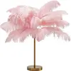 Image de Lampe en plumes roses et acier doré
