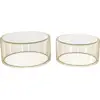 Image de 2 tables basses rondes en acier doré et verre miroir
