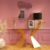 Image de Miroir forme organique en acier doré 120x110