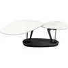 Image de Table basse pivotante en verre effet marbre blanc et acier