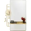 Image de Porte-manteau miroir avec tablette en acier doré