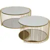 Image de 2 tables basses double plateaux en acier doré et verre miroir