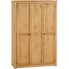 Image de Armoire 3 portes 4 étagères 1 tringle en bois massif, coloris naturel
