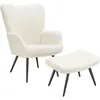 Image de Fauteuil rembourré ergonomique avec tabouret max 150 kg crème/noir