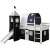 Image de Lit mi-haut avec Tunnel Tour Toboggan Rideau Pirate Noir 90x200