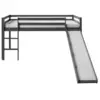 Image de Lit mezzanine gris pour enfants avec toboggan et echelle, 90 x 200 cm