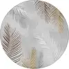 Image de Tapis poil ras motif feuilles palmier moderne, gris, 200 cm rond