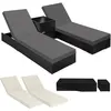 Image de Lot 2 chaises longues rotin aluminium réglable, noir 184x60x21cm