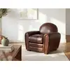 Image de Fauteuil droit croûte de cuir marron chocolat