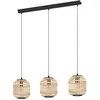 Image de Eglo Suspension Bordesley, 3 flammes vintage, style naturel, boho, hygge, acier noir et bois naturel, lampe suspendue E27 pour salle à manger ou salon en occasion ou reconditionné