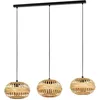 Image de Eglo Suspension luminaire Amsfield 1, lustre à 3 lampes pour salon et salle à manger, lampe de plafond suspendue en métal noir et bambou brun, douille E27, L 96 cm en occasion ou reconditionné