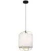 Image de Eglo Suspension luminaire Surfleet, lustre au design nature pour salon et salle à manger, plafonnier à suspendre, lampe de plafond en lin beige, bois bambou et métal noir, douille E27 en occasion ou reconditionné