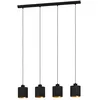 Image de Eglo Suspension luminaire Zaragoza, lustre à 4 lampes pour chambre, salon et salle à manger, lampe de plafond suspendue, abat-jour en tissu noir et doré avec décor, douille E27 en occasion ou reconditionné