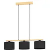 Image de Eglo Suspension luminaire Castralvo, lustre à 3 lampes pour salon et salle à manger, lampe de plafond suspendue en bois naturel et tissu noir, FSCM70HB, douille E27 en occasion ou reconditionné