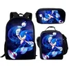 Image de Lot de 3 pièces Sac à Dos, Trousse à crayons, Sac à Bandoulière Sonic The Hedgehog pour Enfants (SD2106) Noir