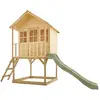 Image de Maisonnette cabane sur pilotis avec toboggan en bois marron fsc®