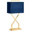 Image de Lampe de table en métal doré poli, abat-jour bleu H:67,8cm