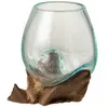 Image de Vase en verre sur socle bois 13x10x11 cm