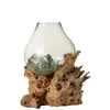 Image de Vase en verre sur pied bois recycle 83x78x78.5 cm