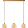 Image de Suspension en verre 3 lumières verre transparent crème 122 cm