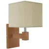 Image de Applique bois foncé métal abat-jour tissu crème