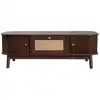 Image de Table basse effet noyer vintage et rotin 1 tiroir et 2 niches