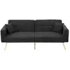 Image de Canapé convertible 3 places en tissu noir avec pieds dorés